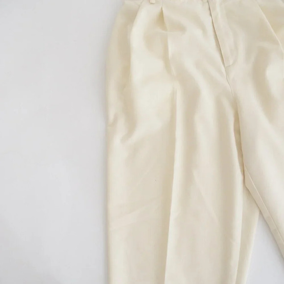 Vintage 90s Liz Sport Yellow Beige Pleated Cuffed Crop Ankle Pants Size 8 Petite - Picture 9 of 12